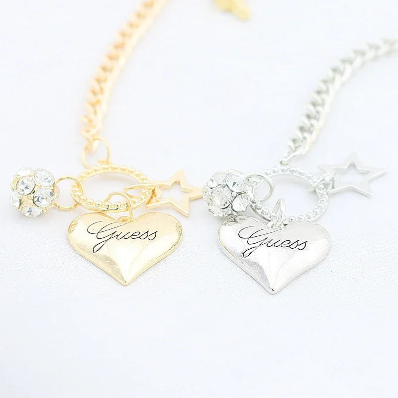 2024 Hot Sale Love Heart Charms Bracelets For Women Gold Silver Color Bracelet&Bangle Jewelry Europe American Style  Gift
