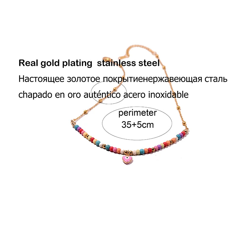 Y2K Beads Heart Choker Fashion Gold Color Stainless Steel Chain Tarnish Free Necklace for Women Summer Jewelry