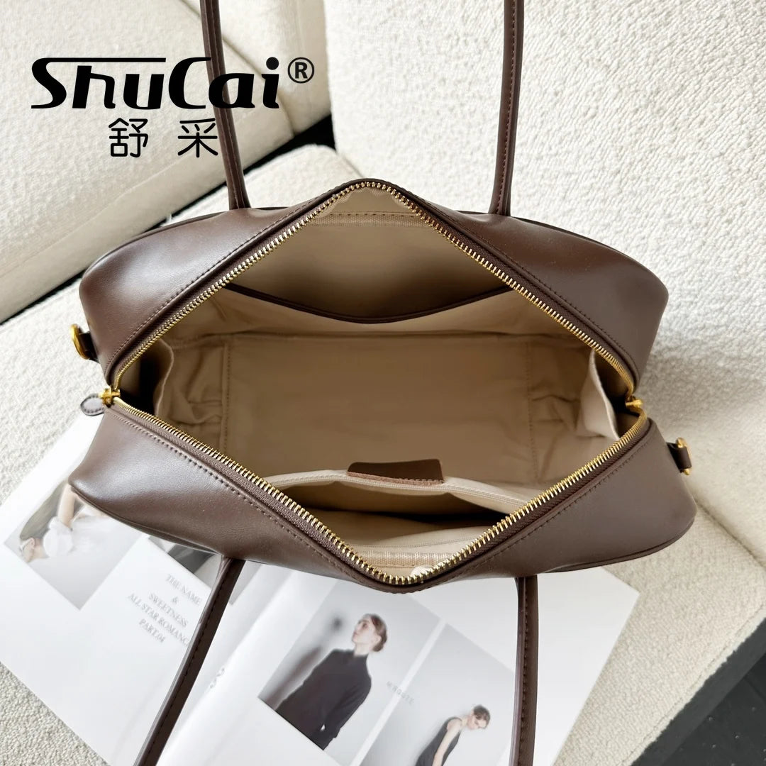 حقائب كتف نسائية أنيقة من الجلد الأصلي باللون الأسود بتصميم فاخر من جلد البقر البني حقيبة كبيرة للنساء حقائب يد نسائية باللون البني