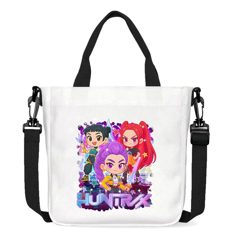 حقيبة قماشية جديدة من KPop Demon Hunters للفتيات، حقيبة يد مربعة أرجوانية بسيطة، حقيبة حمل، حقيبة كتف، هدية عيد ميلاد