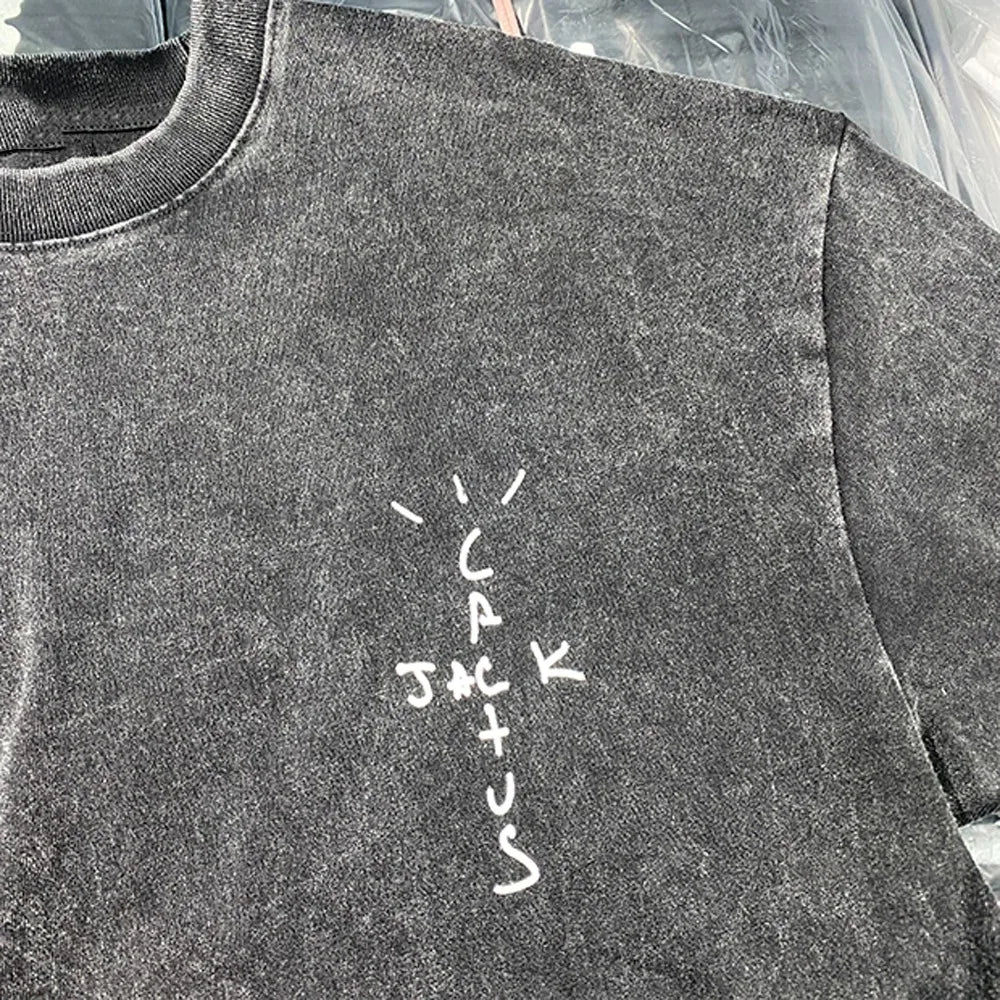 تي شيرت رجالي كاكتوس جاك 2025 بأكمام منسدلة وأكتاف منسدلة ونمط هيب هوب وسكيتبورد ستريت، مصنوع من القطن بنسبة 100%، مقاس 230 جرام