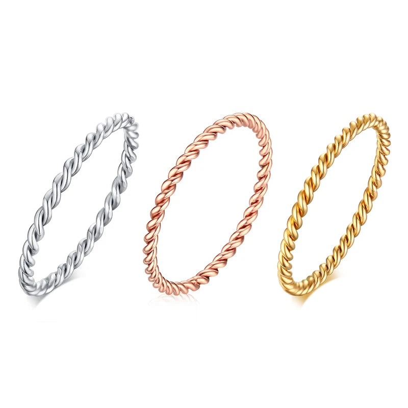 خاتم أنيق رفيع بتصميم حبل ملتوي للنساء، خاتم زفاف معدني من الفولاذ المقاوم للصدأ، خاتم أنيق وبسيط بتصميم كلاسيكي جديد للحفلات