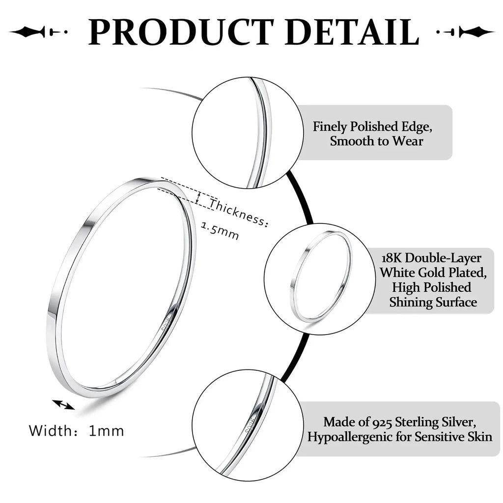 خواتم فانسيلفر من الفضة الإسترلينية S925 للنساء والرجال مطلية بالذهب الأبيض عيار 18 قيراطًا، قابلة للتكديس، خاتم إبهام رفيع سادة، خواتم زفاف