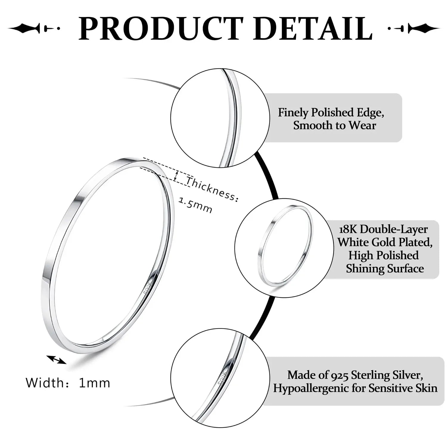 خواتم فانسيلفر من الفضة الإسترلينية S925 للنساء والرجال مطلية بالذهب الأبيض عيار 18 قيراطًا، قابلة للتكديس، خاتم إبهام رفيع سادة، خواتم زفاف
