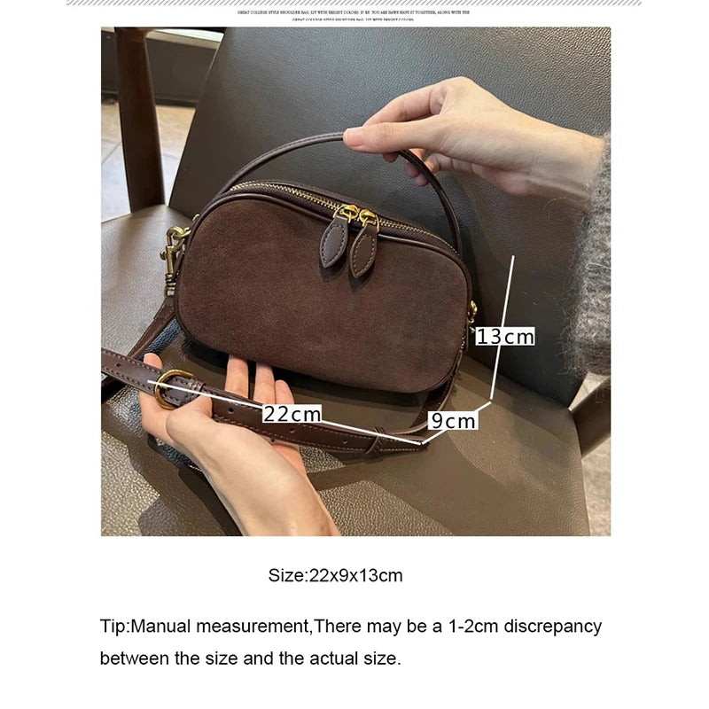 Autumn Winter Women's Cow Nubuck Leather Shoulder Bag Ladies Cowhide Handbag Female Luxury Design suede commuting Crossbody Bag