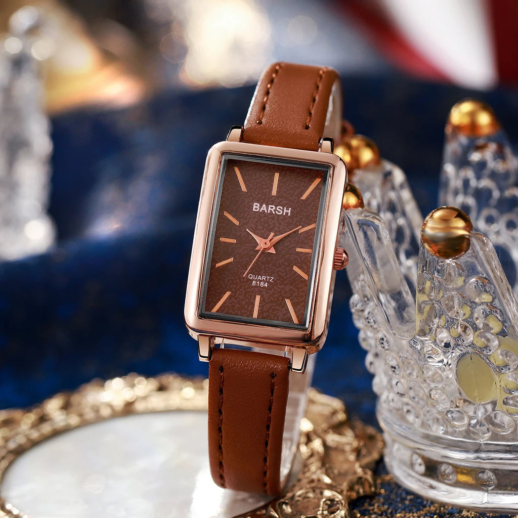 ساعة كوارتز بسيطة وأنيقة بحزام مربع الشكل