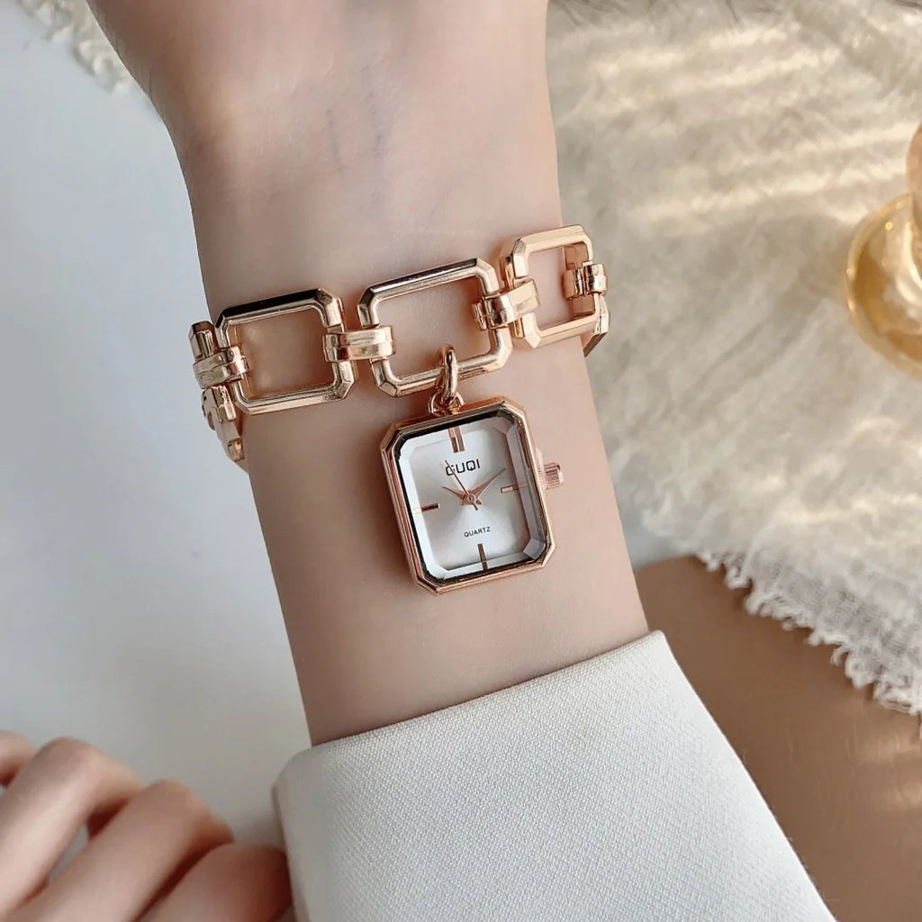 ساعة كوارتز نسائية بسوار، مينا مربع، تناظرية، ساعة يد أنيقة للنساء