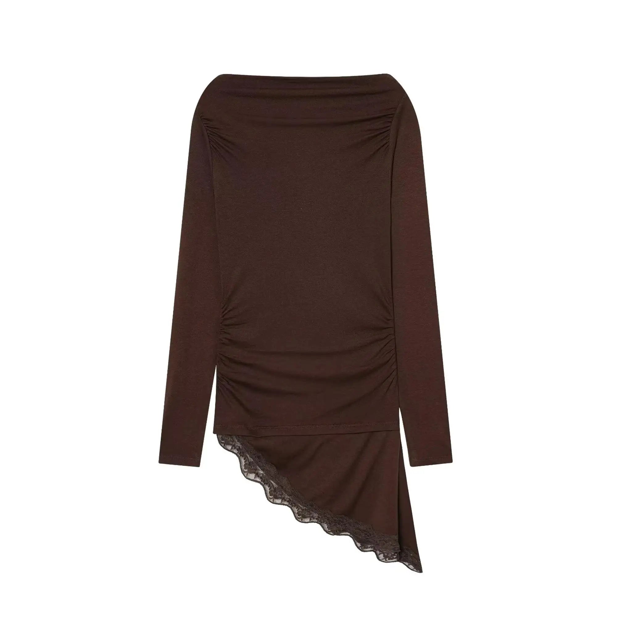 تي شيرت نسائي جديد من TFMLN 2026 ربيعي بأكمام طويلة وحاشية غير متماثلة ورقبة قارب وقمصان علوية كاجوال ضيقة للسيدات ملابس الشارع