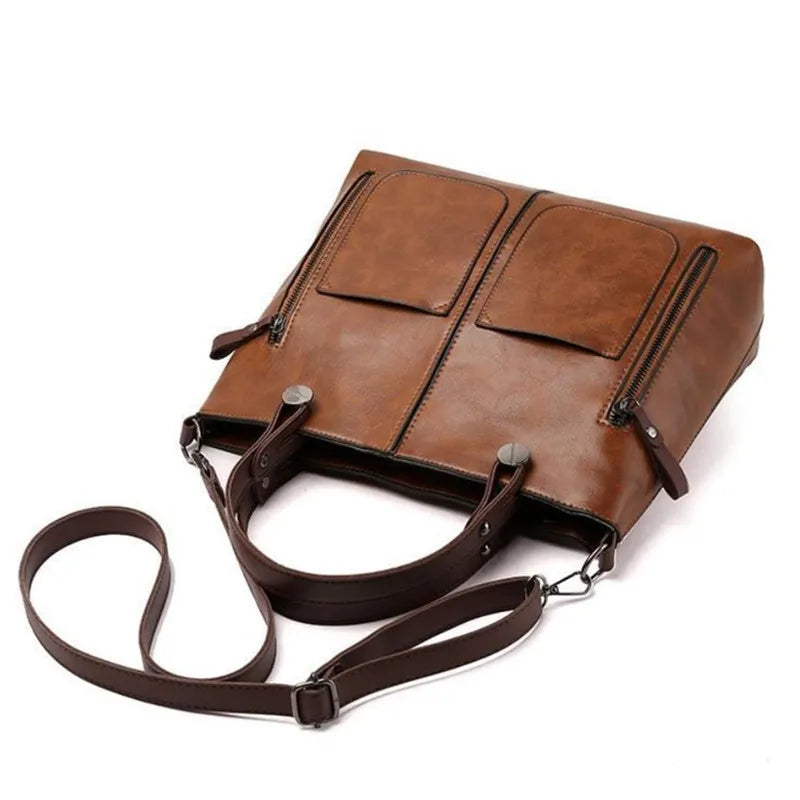 حقيبة كتف جلدية بتصميم كلاسيكي من أوروبا وأمريكا، حقيبة حمل بسحاب وجيبين، حقائب كروس كلاسيكية للنساء للعمل والمناسبات الخاصة