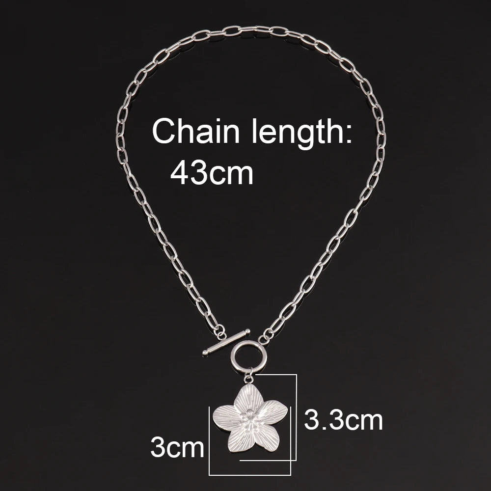316L Stainless Steel Flower Pendant Necklace for Women Fashion Flower Pendant Chain Necklaces Femme Jewelry