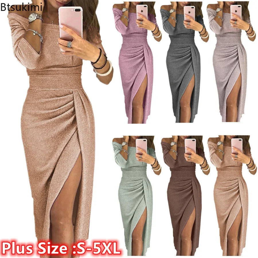 2026 Spring Summer Women Dresses Evening Party Women Dress Off Shoulder High Waist Elegant Long Dress Sexy Club Dress Vestidos