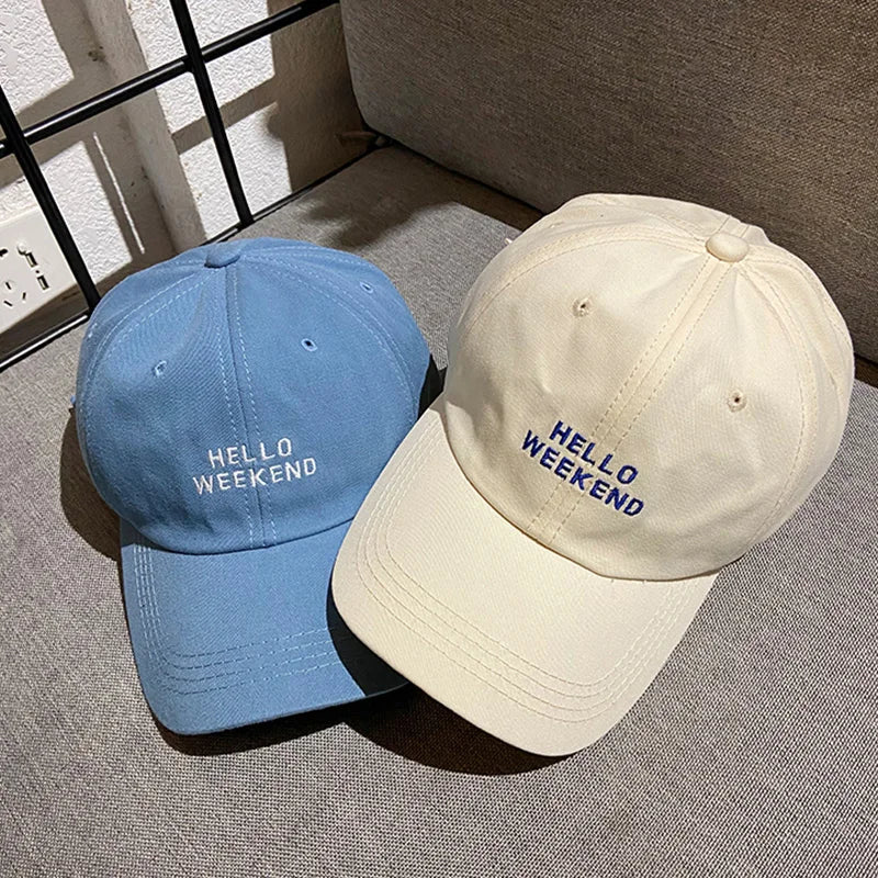 قبعة بيسبول بحرف "مرحباً بنهاية الأسبوع" للرجال والنساء، قبعة عصرية كاجوال ذات حافة مزينة بتطريز، قبعة خارجية واقية من الشمس، قبعة هيب هوب