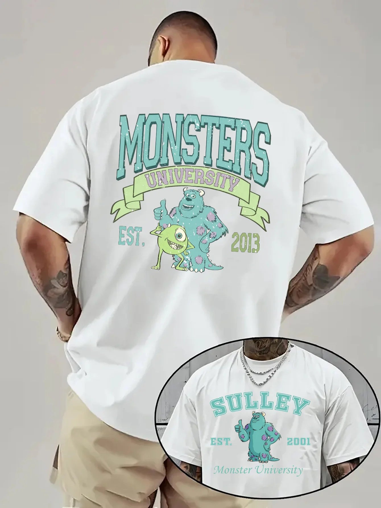 تيشيرت صيفي رجالي من ديزني مونستر يونيفرستي، مناسب للارتداء اليومي والأنشطة الترفيهية، مصنوع من القطن، بأكمام قصيرة وقصة واسعة.