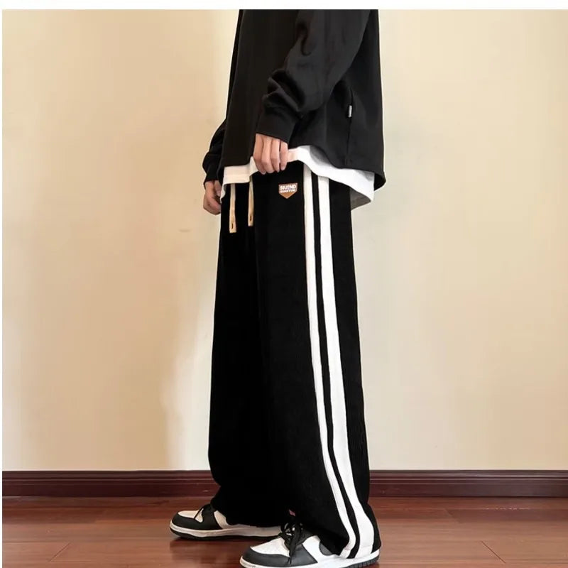 Corduroy American retro pants for men's autumn and winter trend high street vibe drape straight tube sports casual pants