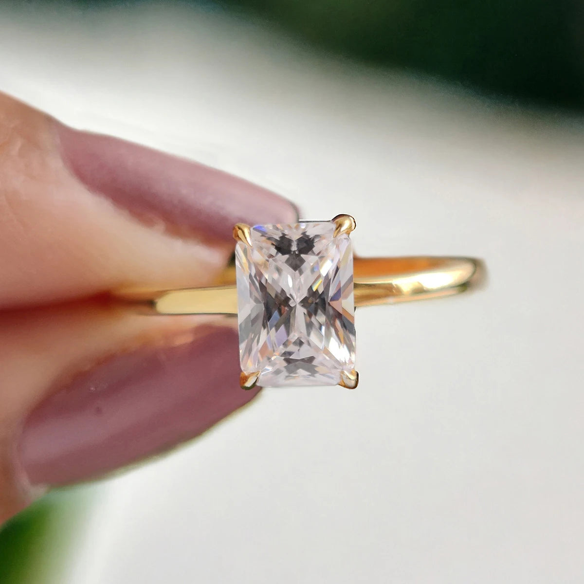 خاتم مستطيل لامع رائع من الفضة الإسترليني عيار 925 مرصع بالزركون (1-5 قيراط) للنساء، مناسب للخطوبة والزفاف، مجوهرات فاخرة عالية الجودة