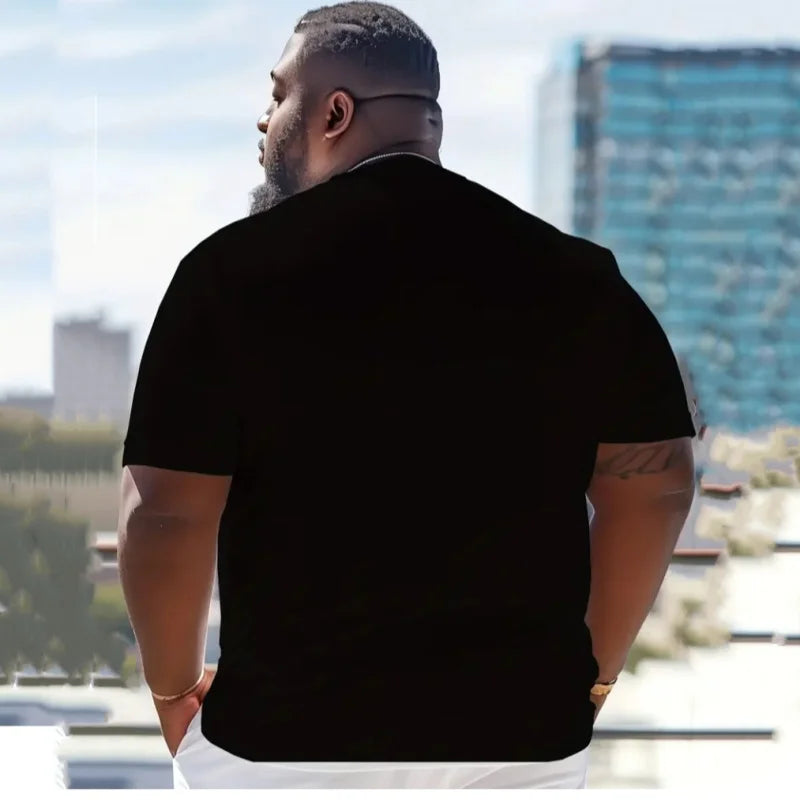 تي شيرت أسود مطبوع عليه أزياء، مقاس كبير 1XL-7XL، تي شيرت كاجوال للرجال والأولاد بأكمام قصيرة، تي شيرت قطني كامل، ملابس للرجال 110-190 كجم