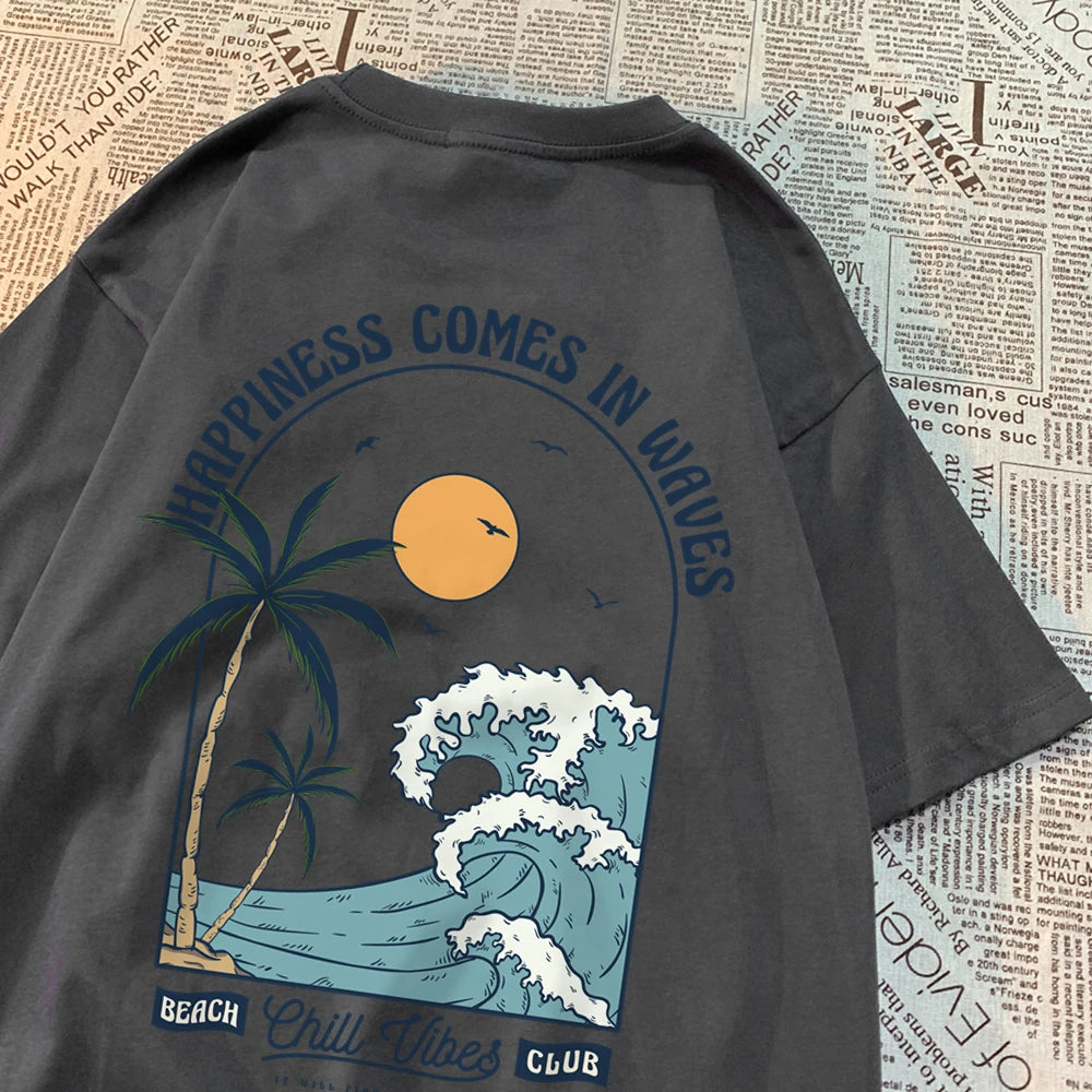 تيشيرتات فضفاضة بتصميمات عصرية مستوحاة من السعادة، مناسبة للرجال والنساء. تتميز هذه التيشيرتات بنقشة مميزة، وهي مثالية للارتداء اليومي أو كطقم ملابس فضفاضة.