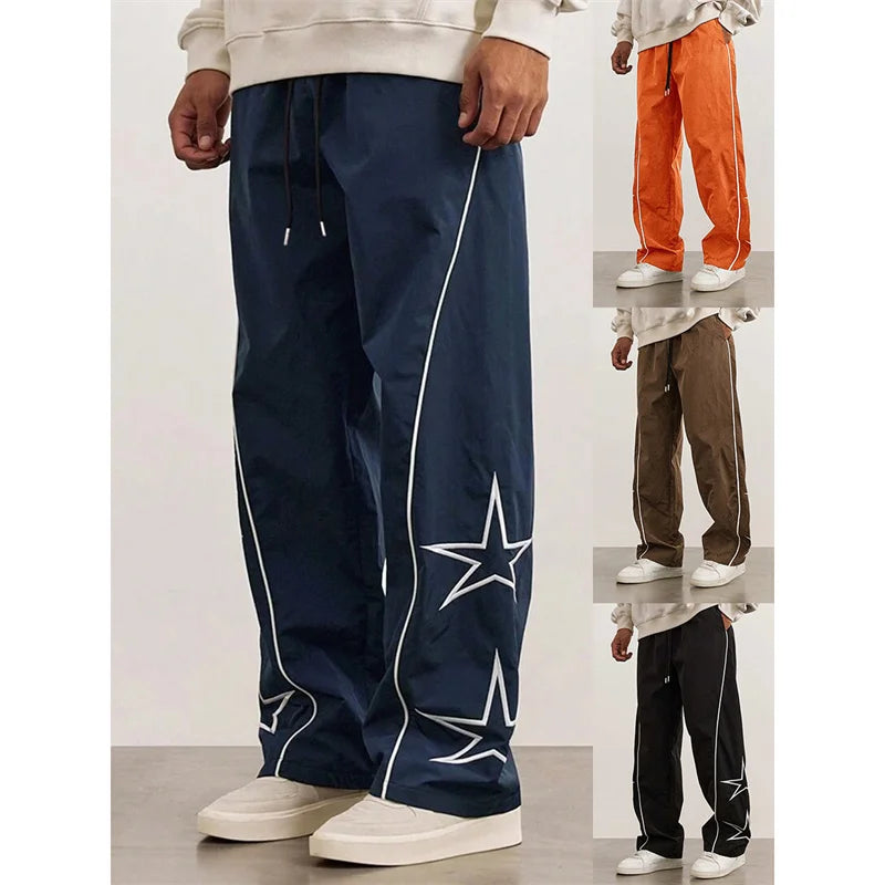 2025 Spring Autumn New Men’s pure color Casual Embroidered Drawstring Pants Men fashion Loose quick-drying Leg Straight Pants