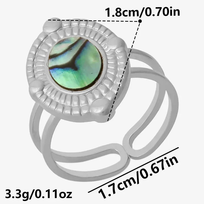 خاتم واحد عصري من الفولاذ المقاوم للصدأ، بتصميم هندسي مستوحى من البحر الطبيعي، مفتوح وسميك، بنمط صدفة بحرية، قطعة واحدة، مجوهرات نسائية عتيقة غير منتظمة