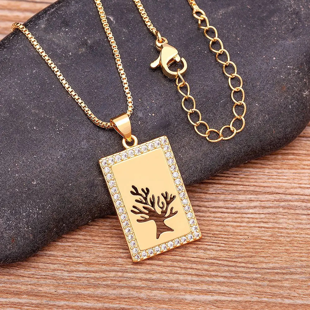 Nidin Hot Sale Tree of Life Necklace Zircon Crystal Hollow Pendant Gold Plated for Women Fashion Party Wedding Elegant Jewelry