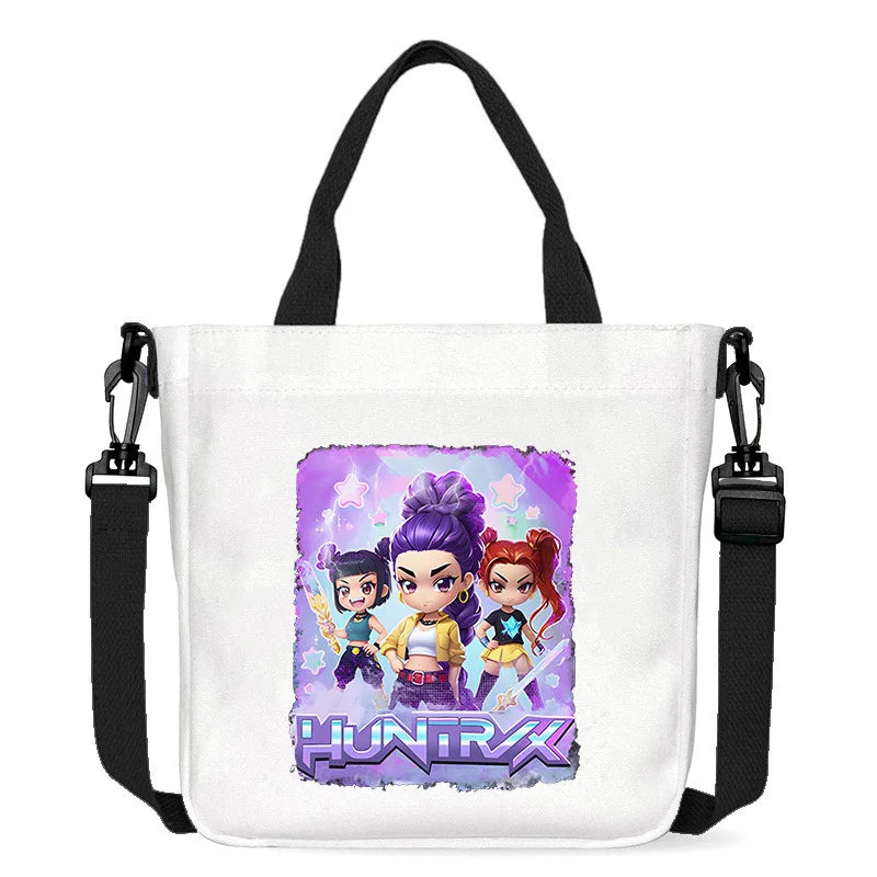 حقيبة قماشية جديدة من KPop Demon Hunters للفتيات، حقيبة يد مربعة أرجوانية بسيطة، حقيبة حمل، حقيبة كتف، هدية عيد ميلاد