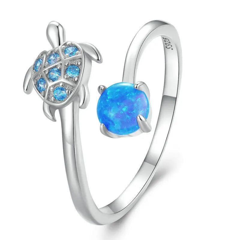 مجوهرات ووستو أوشن، خاتم مفتوح من الفضة الإسترليني عيار 925 بتصميم نجم البحر والسلحفاة، للنساء، بتصميم محارة زرقاء وسمكة مانتا، خواتم قابلة للتكديس، مناسبة للعطلات والشاطئ