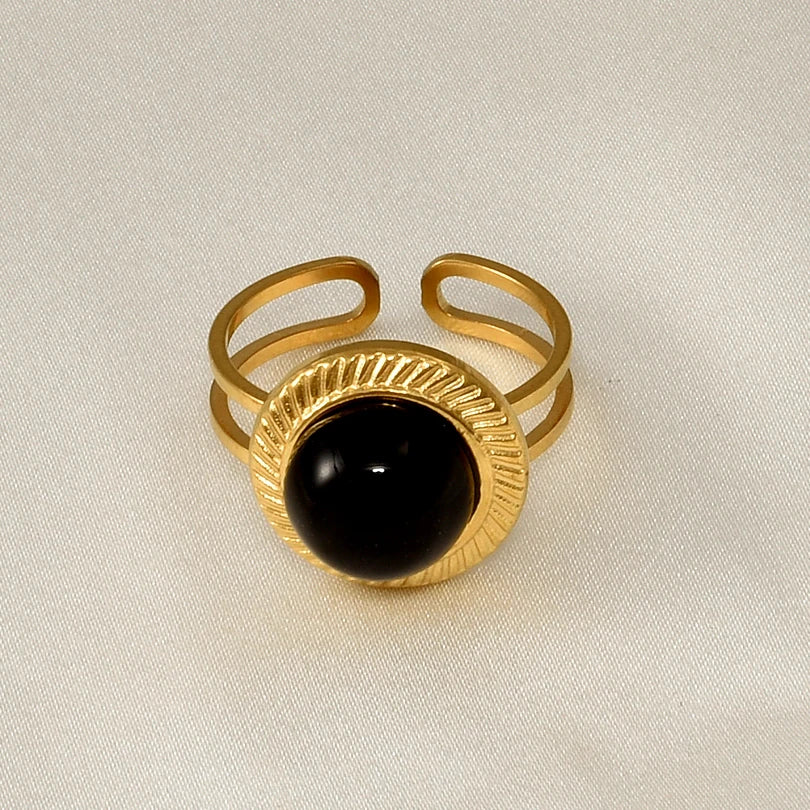 1 قطعة من خواتم عين النمر الكلاسيكية المصنوعة من الفولاذ المقاوم للصدأ القابلة للتعديل والمفتوحة للنساء والرجال إكسسوارات خاتم إصبع ذهبي اللون