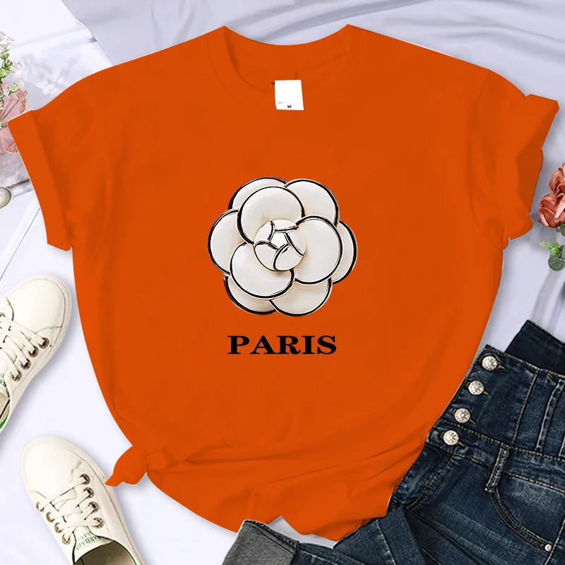 Luxury Brand Flower For Women's High-Quality Summer Printing T-shirt 100% Cotton Casual Oversized Y2k Personality Sleeve O-neck