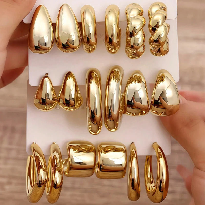 مجموعة من 18 قطعة من أقراط قطرة الماء العصرية للنساء، أقراط حلقية ملتوية بتصميم هندسي عتيق ومبالغ فيه، هدايا مجوهرات شخصية جديدة