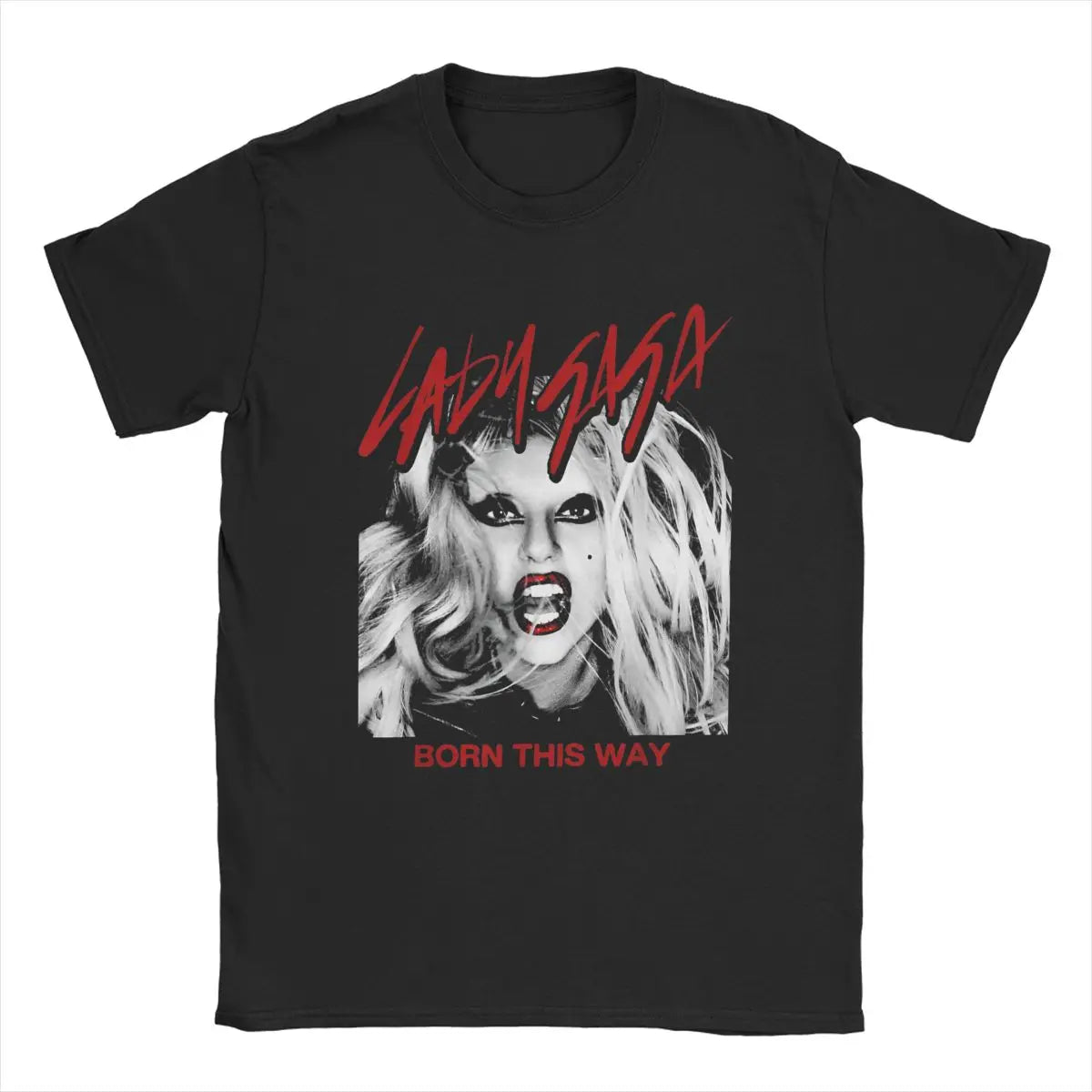 تي شيرت رجالي رسمي مكتوب عليه Lady Born This Way من إنتاج مغنية الروك غاغا، مصنوع من القطن، تي شيرت رائع بأكمام قصيرة ورقبة دائرية، تي شيرت للبالغين