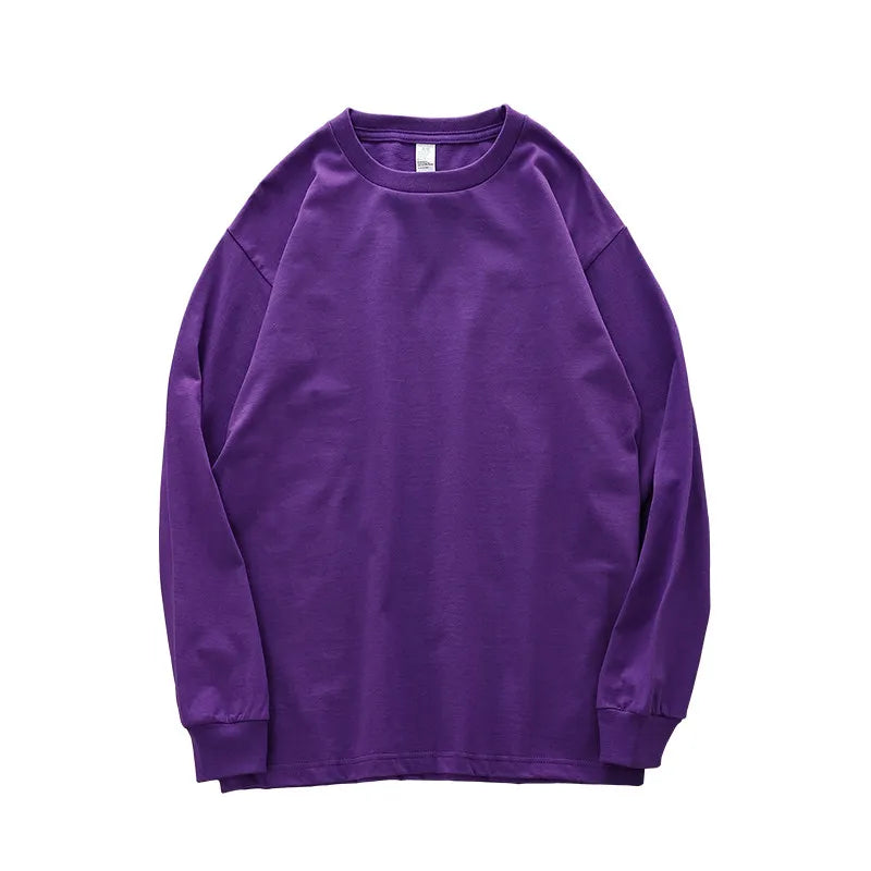 تيشيرت رجالي بأكمام طويلة من دوكين، وزن 280 غرام، مصنوع من القطن الخالص 100%، بقصة واسعة ولون سادة، ملابس رجالية.