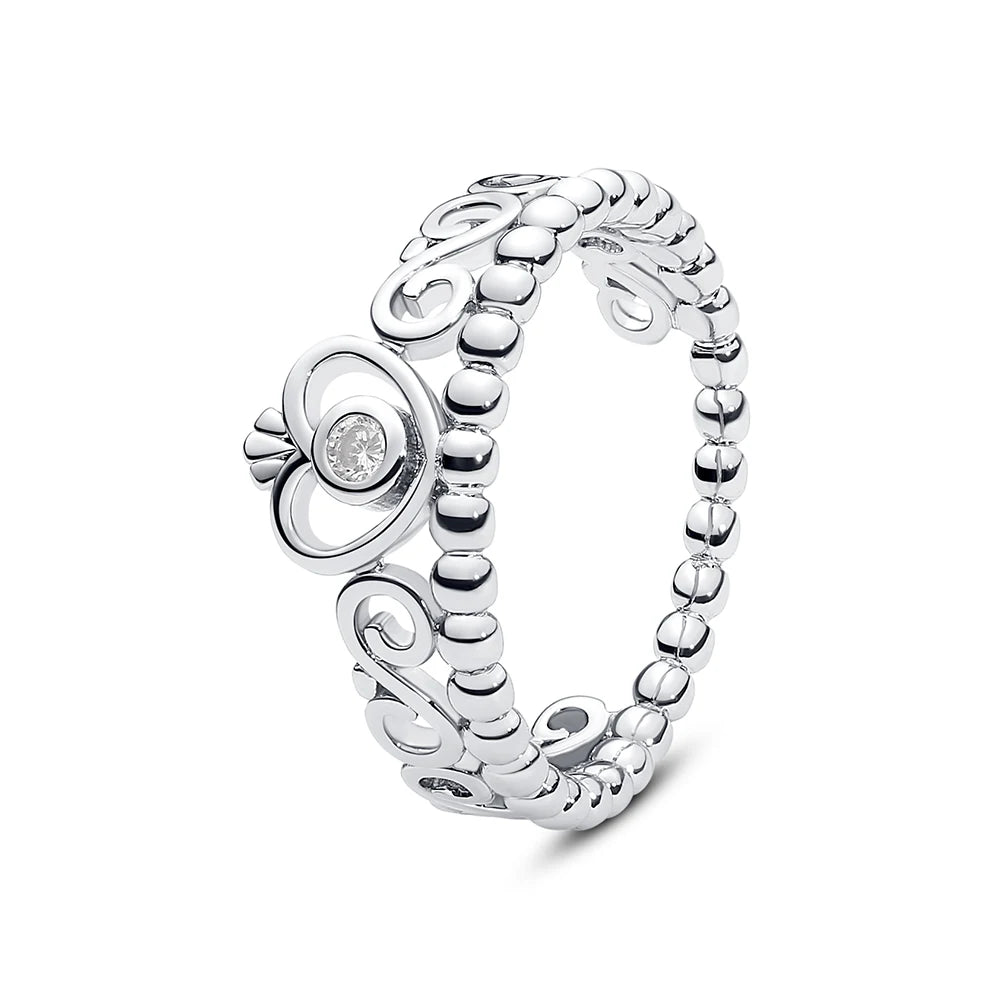 خواتم فضة إسترليني عيار 925 للنساء، بتصميم تاج أصلي، وقلب، وعظمة الترقوة، وخاتم خطوبة وزفاف من الذهب الوردي مرصع بالكريستال، مجوهرات فاخرة