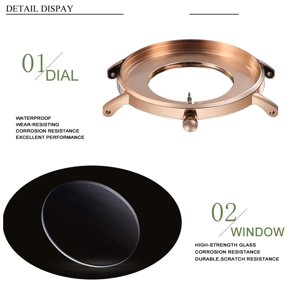 ساعة هانا مارتن النسائية عالية الجودة من الفولاذ المقاوم للصدأ وحركة كوارتز يابانية مقاومة للماء مقاس 36 مم باللون الذهبي الوردي بالكامل مع شحن مباشر