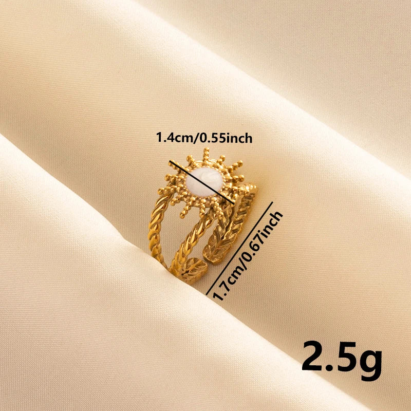 خواتم مفتوحة فاخرة بتصميم غير منتظم من الفولاذ المقاوم للصدأ، مطلية بالمينا البيضاء، بلون ذهبي بوهيمي، قابلة للتعديل، مناسبة للنساء، هدايا مجوهرات ساحرة