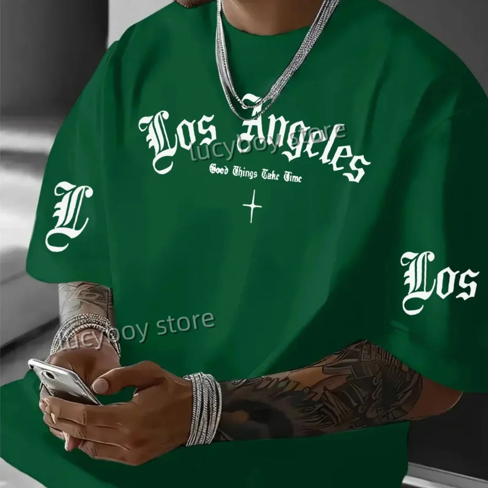تي شيرت رجالي مطبوع عليه شعار لوس أنجلوس 2025، بأكمام قصيرة، ورياضة كرة قدم، ومقاسات كبيرة، ورقبة مستديرة، وملابس رجالية