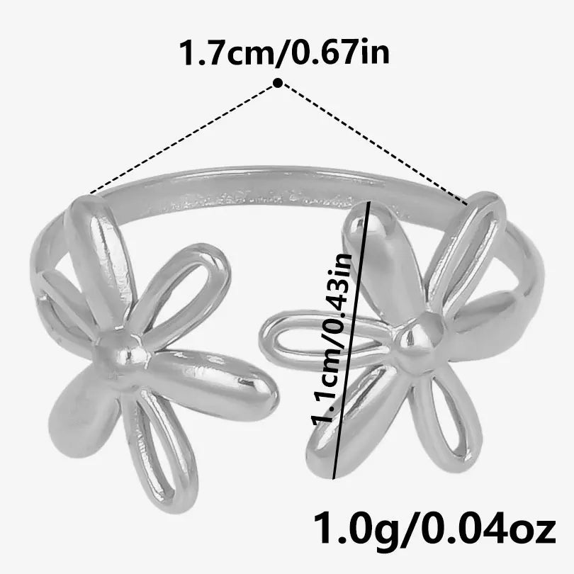 خاتم معدني عالي الجودة بتصميم غير منتظم ومجوف، مفتوح وقابل للتعديل، مصنوع من الفولاذ المقاوم للصدأ، مناسب للنساء والرجال، إكسسوارات مستوحاة من زهرة ونجمة البحر