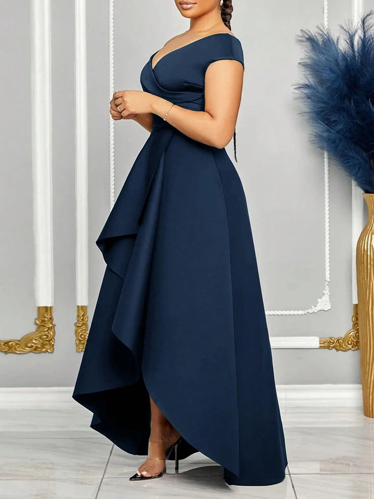 Off Shoulder Evening Dress Women Solid Maxi Long Dresses With Sleeves Wedding Bridesmaid Elegant Party Dresses 2025 Woman