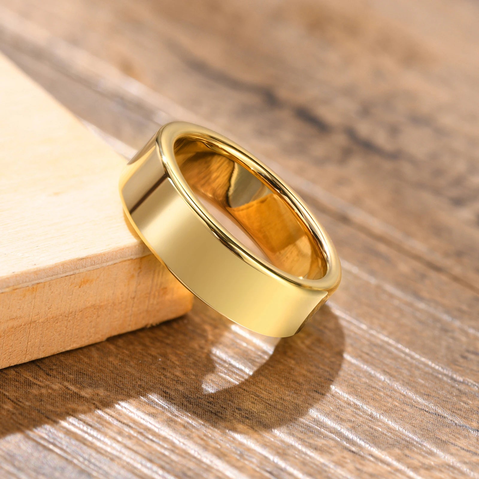 خاتم زفاف أساسي بعرض 2/4/6 مم للرجال والنساء، مصنوع من كربيد التنجستن المطلي بالذهب بتقنية PVD.