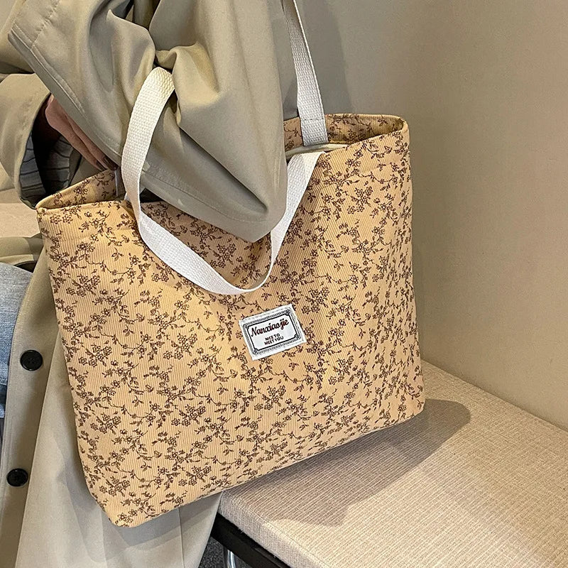 حقيبة يد أنيقة من قماش الكوردروي للنساء، بتصميم بوهيمي أنيق، مناسبة للتنقلات اليومية، وللتسوق، وللموظفات، وللطالبات الجامعيات.