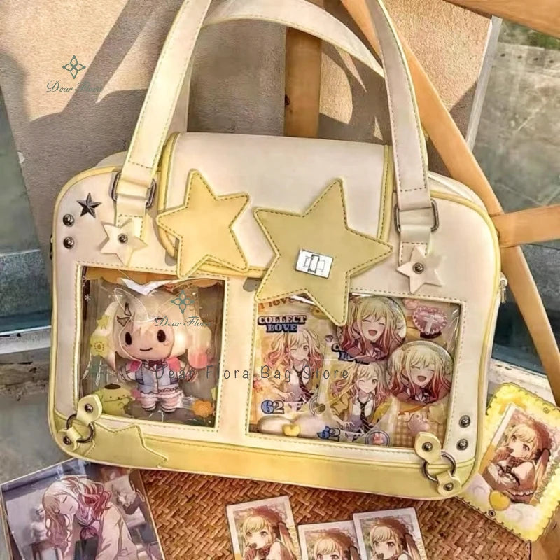 حقيبة Y2K Trendy Star Ita Bag من Lolita Girl ذات الجيب الشفاف وحقيبة كروس أنيقة للنساء حقيبة كتف أنيقة ومحفظة وحقيبة يد