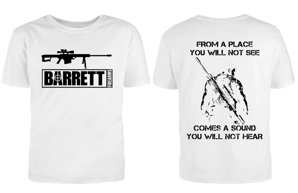 تي شيرت رجالي من LE Barrett Firearms مصنوع من القطن مطبوع عليه صورة بندقية على الوجهين، للرجال والنساء، تي شيرتات برسومات جرافيكية