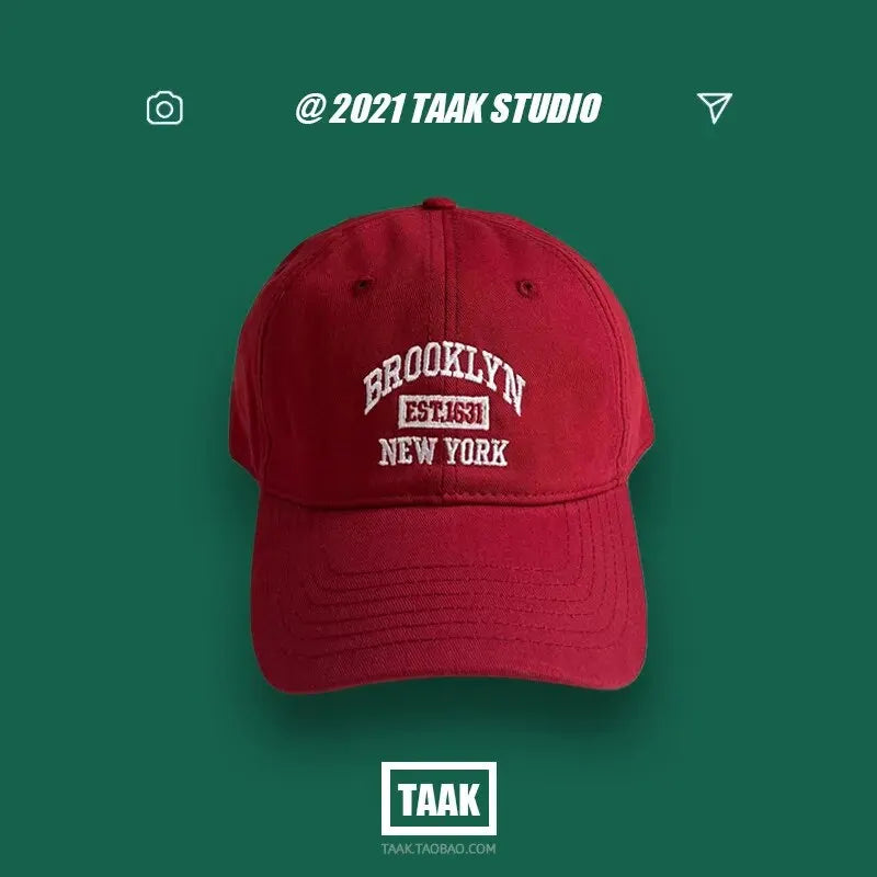 قبعة بيسبول نسائية للربيع والصيف، النسخة الكورية، شارع إنس، مطرزة بحروف عنابية، قبعة صيفية للرجال