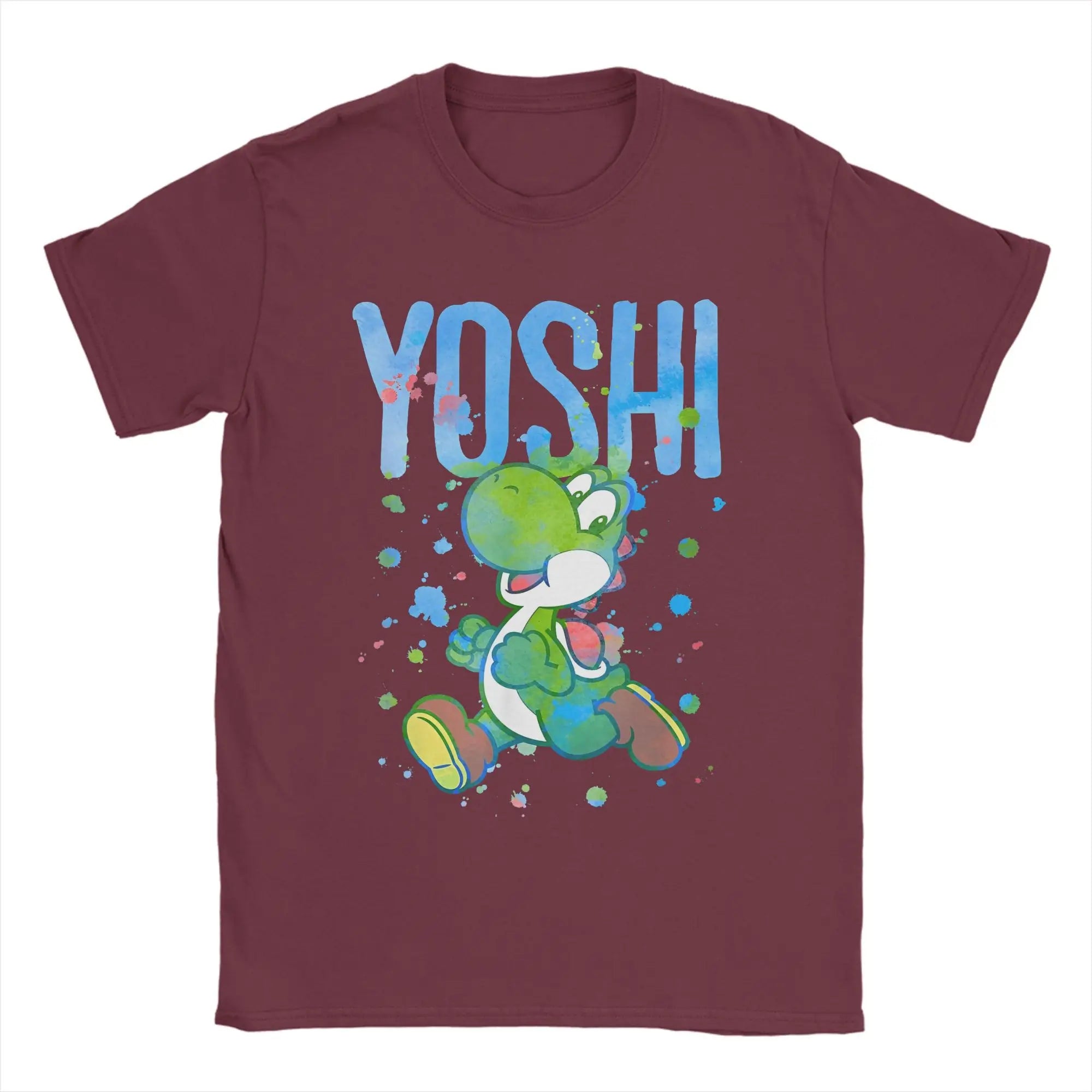 تي شيرت رجالي بألوان مائية من سوبر ماريو يوشي، تي شيرتات أنمي كلاسيكية بأكمام قصيرة ورقبة دائرية، ملابس جديدة من القطن الخالص