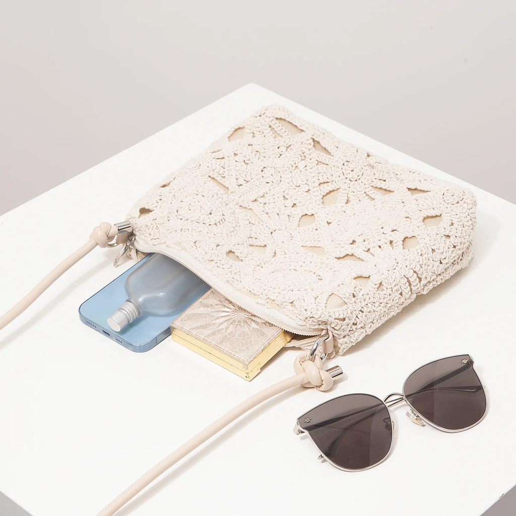 حقيبة منسوجة مجوفة منقوشة، حقائب شاطئ بوهو، حقيبة كروس أنيقة للسيدات، ملابس عطلات نسائية، مستلزمات السفر الأساسية