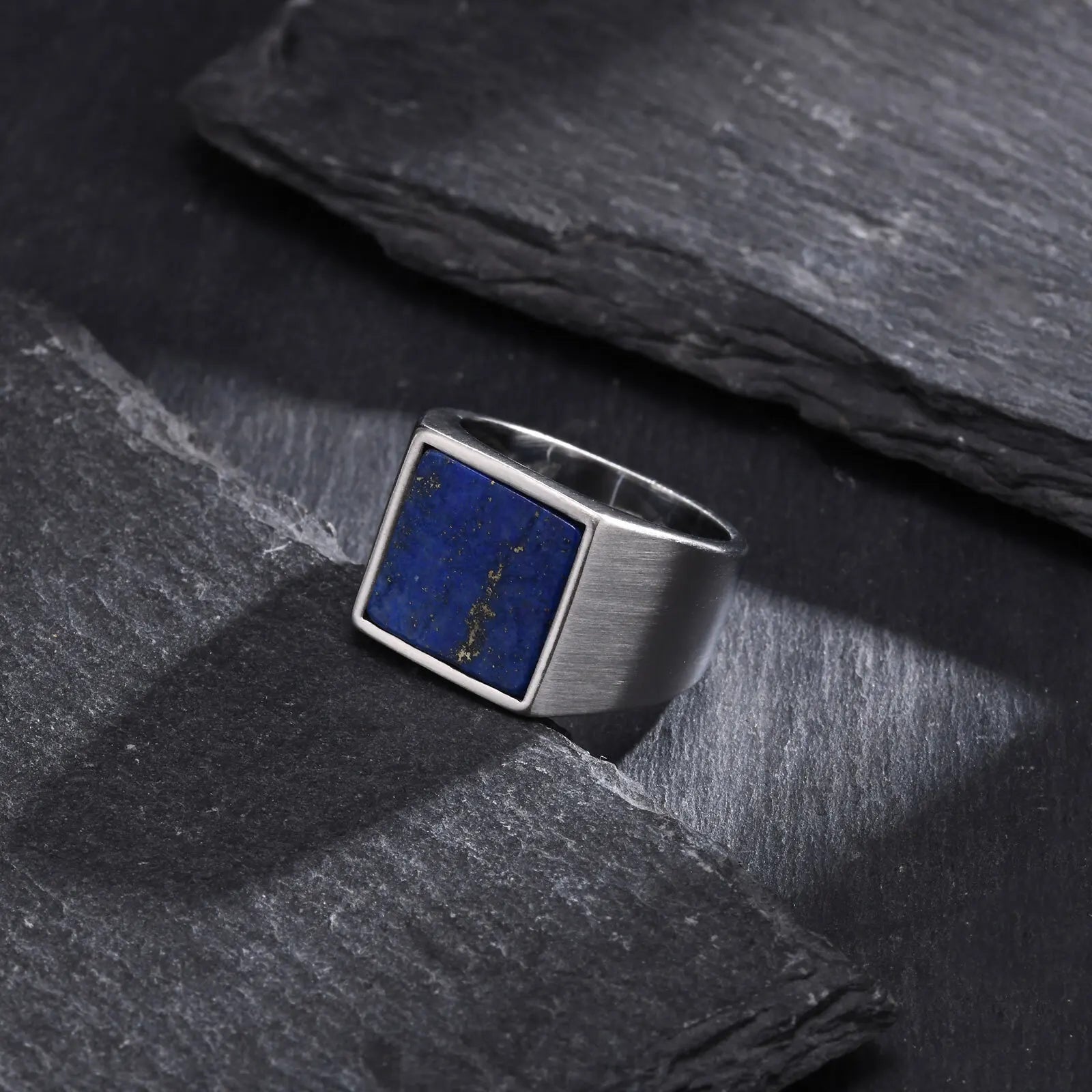 Natural Green Stone Ring for Men Boys,Gold Color Stainless Steel Stamp Ring Thumb Ring Square Ring,Punk Stylish Jewelry Gift