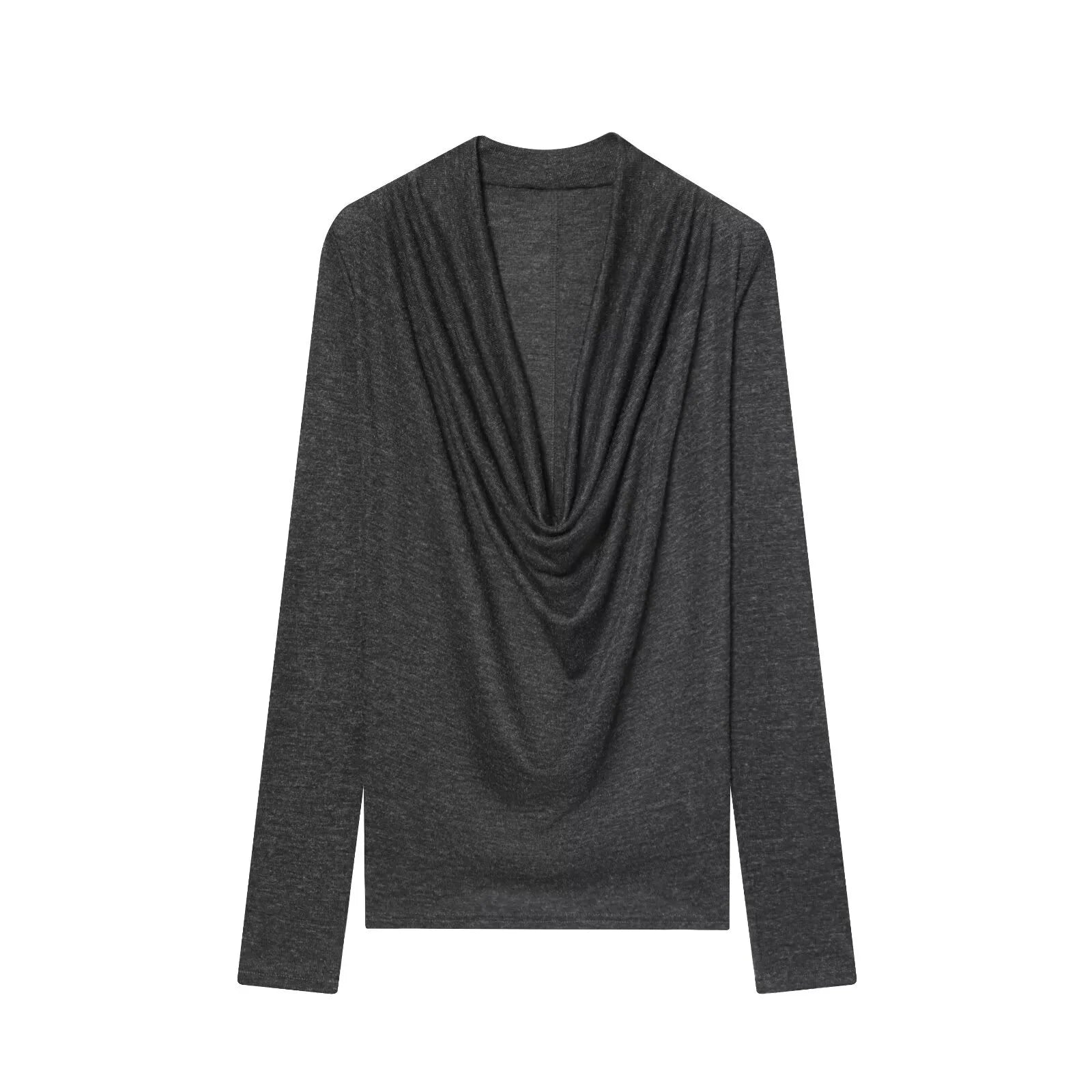 تي شيرت نسائي جديد لشتاء 2025 بتصميم أنيق وعصري، بأكمام طويلة ورقبة على شكل حرف V، بتصميم مستقيم وثنيات