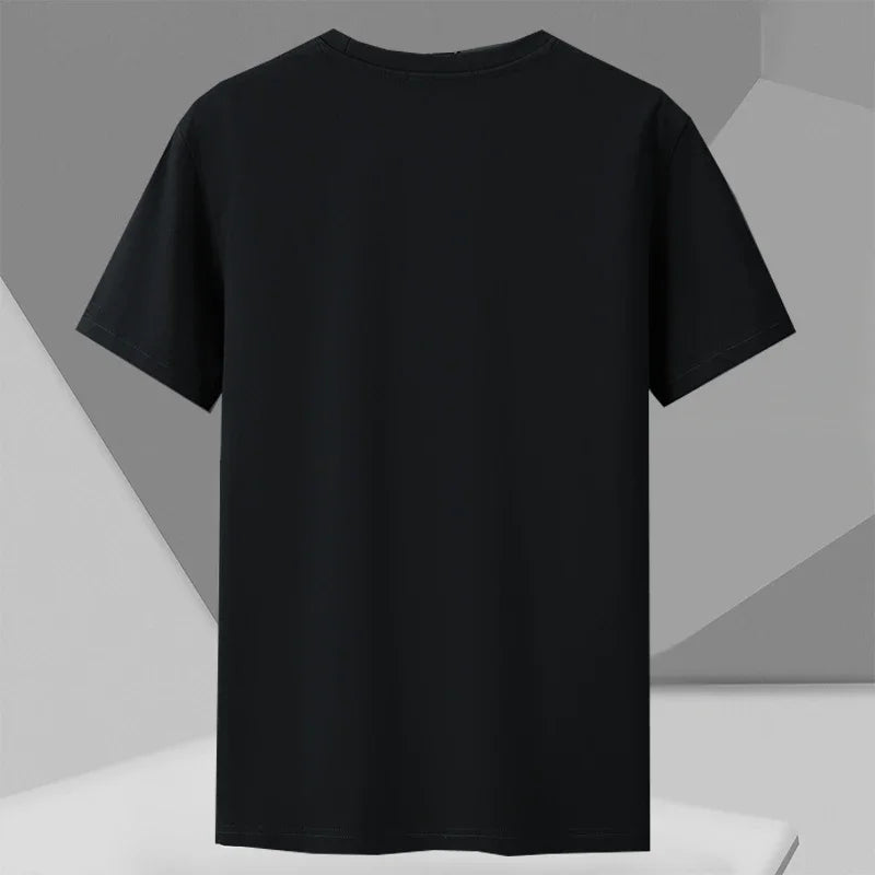 تي شيرت أسود للرجال مطبوع مقاس كبير 110-175 كجم 6XL/7XL تي شيرت صيفي قطني برقبة دائرية وأكمام قصيرة وقمصان كبيرة الحجم