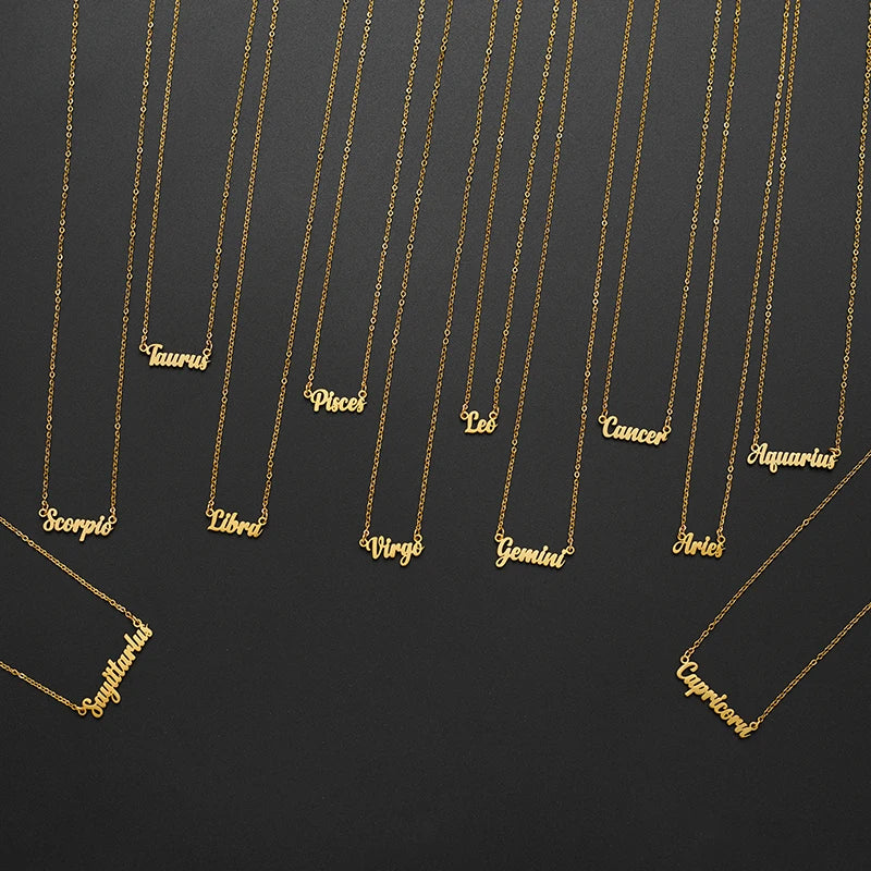 Stainless Steel 12 Zodiac Constellation Necklace for Women Aries Gemini Aquarius Pisces Leo Pendants Necklaces Astrology Jewelry
