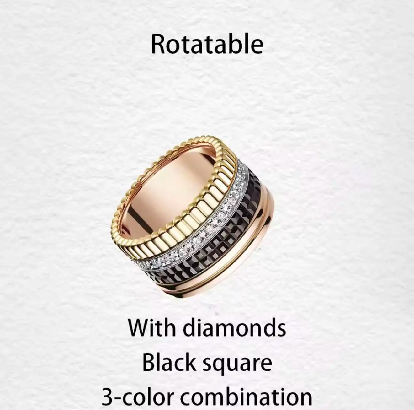 خواتم دوارة فاخرة على الطراز الفرنسي للرجال والنساء قابلة للدوران مصنوعة من مادة الموزانيت عالية الجودة باللونين الأسود والأبيض هدية للمهرجانات