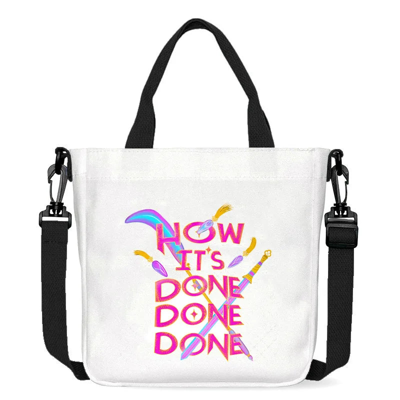 حقيبة قماشية للفتيات بتصميم صيادي أنمي شياطين من كيبوب، حقيبة يد مربعة أرجوانية بسيطة، حقيبة كتف متقاطعة، هدية عيد ميلاد